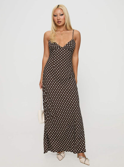 Jorjana Maxi Dress Brown / White Polka Dot