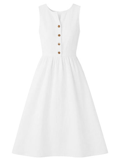 Sleeveless Button Front Flowy Midi Dress