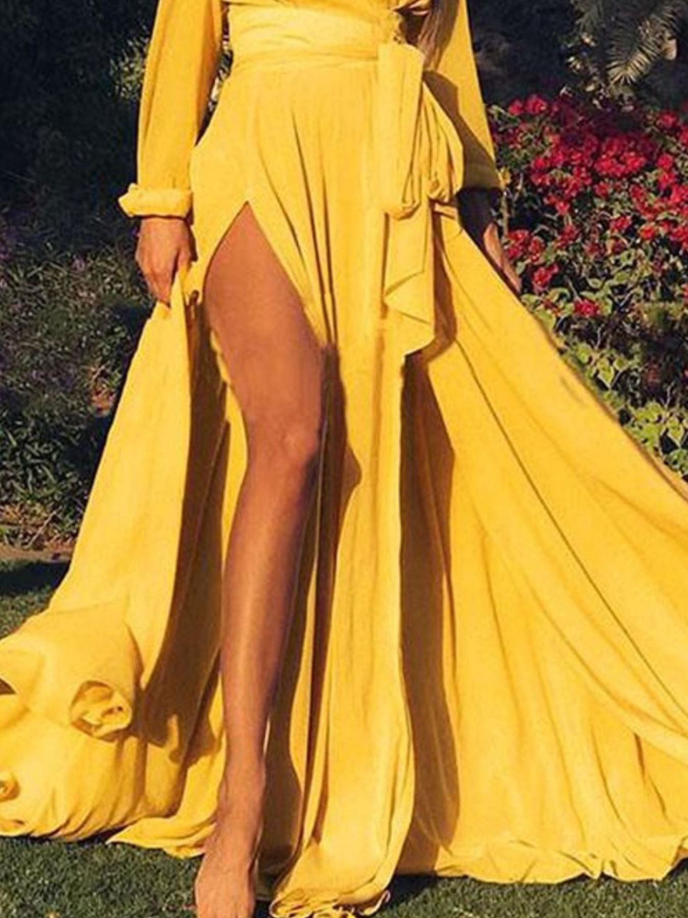 Plus Size Surplice Long Sleeve Slit Maxi Dress