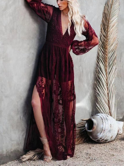 Floral Lace Slit Maxi Dress