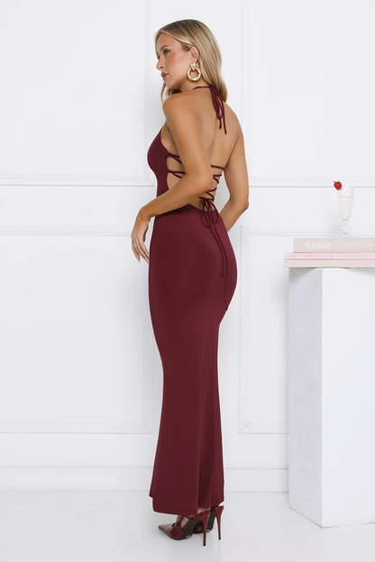 Hotter Now Halter Maxi Dress Wine