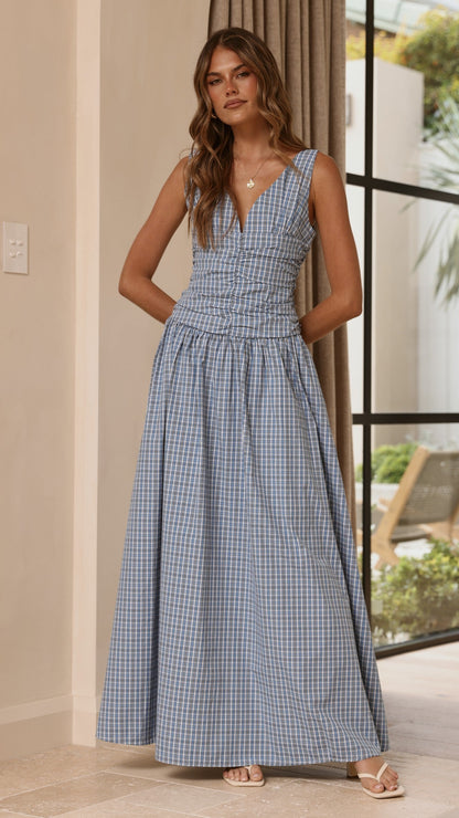 Sanya Maxi Dress - Blue Check