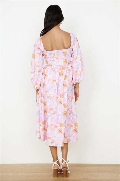 Sunset Blooms Midi Dress Lilac