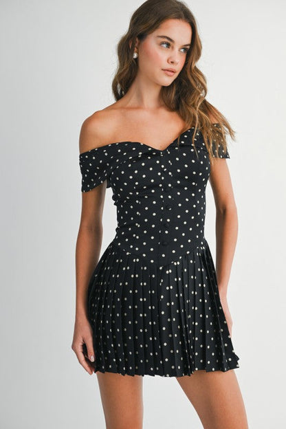 Come Over Polka Dot Pleated Dress