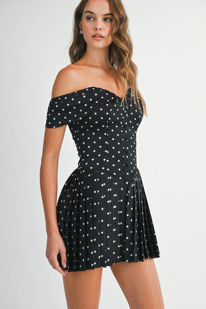 Come Over Polka Dot Pleated Dress