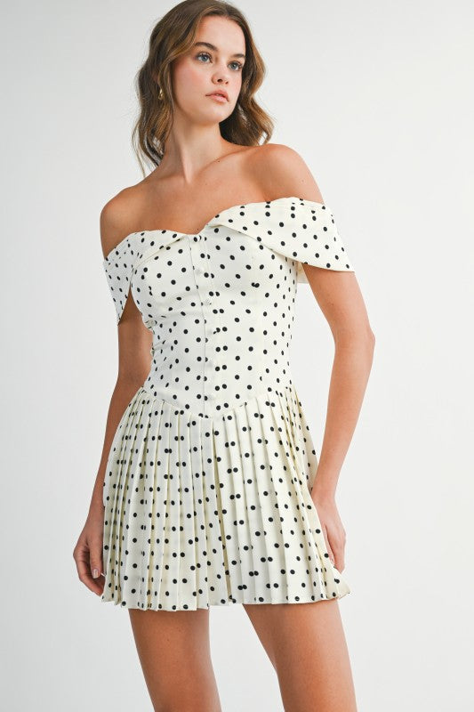 Come Over Polka Dot Pleated Dress