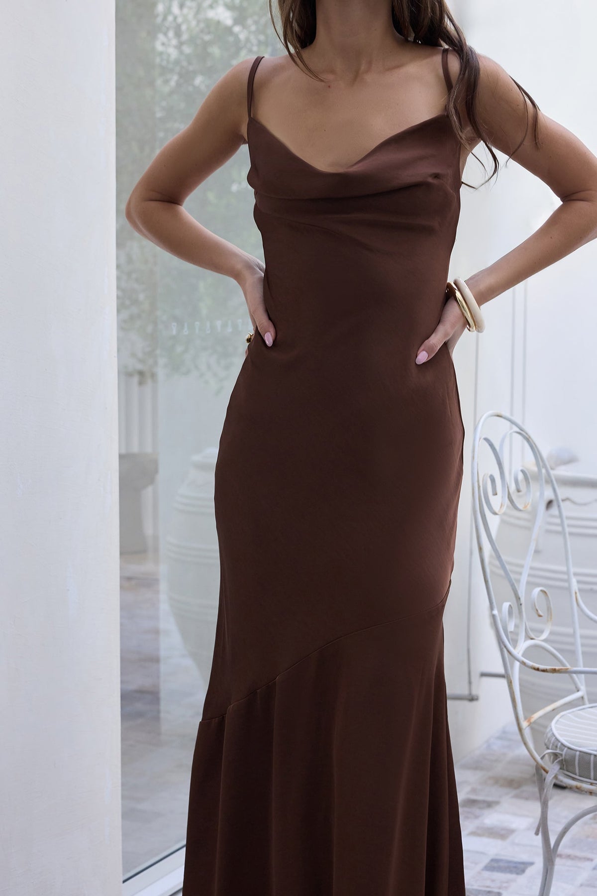Brilliant Belle Satin Maxi Dress Brown