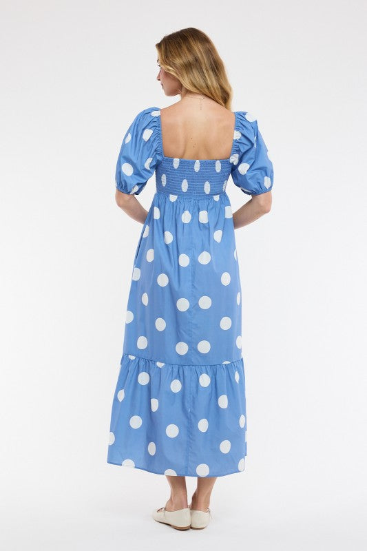 Puff Sleeve Polka Dot Maxi Dress