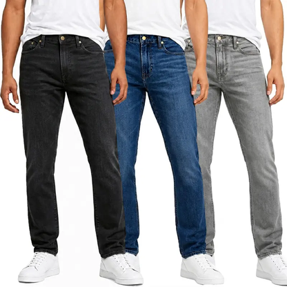 Men's Flex Stretch Slim Straight Jeans with 5 Pockets Denim Fabric Menswear