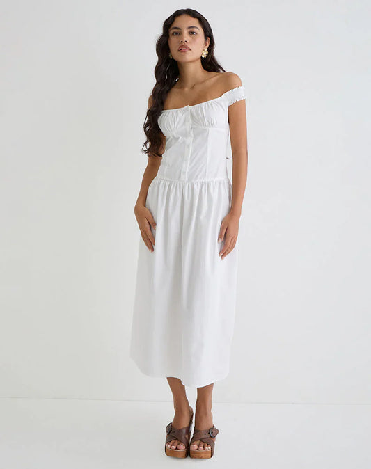 Tamashi Off the Shoulder Maxi Dress in White