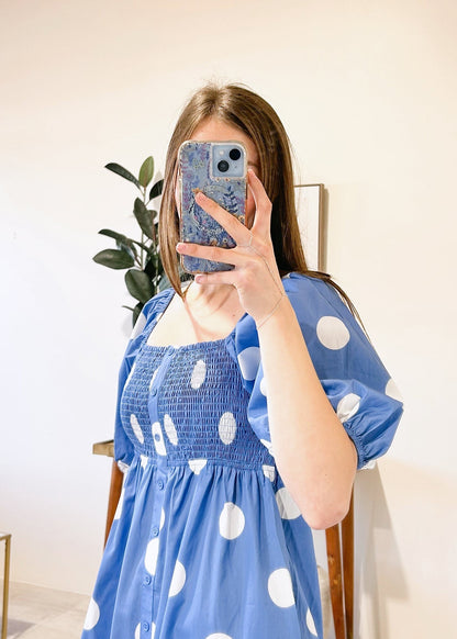 Puff Sleeve Polka Dot Maxi Dress