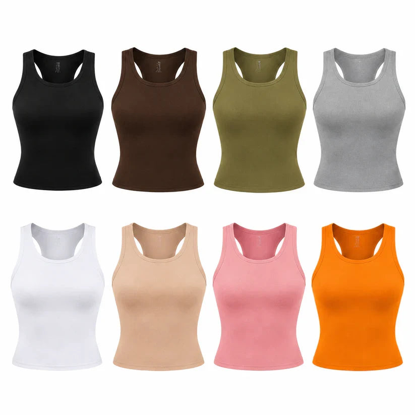 🍃Round Neck Built-in Bra Ribbed Tank Top
