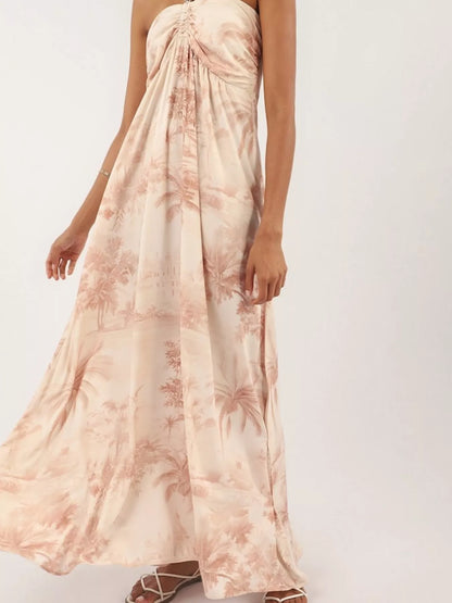 Tropical Print Halter Neck Maxi Dress
