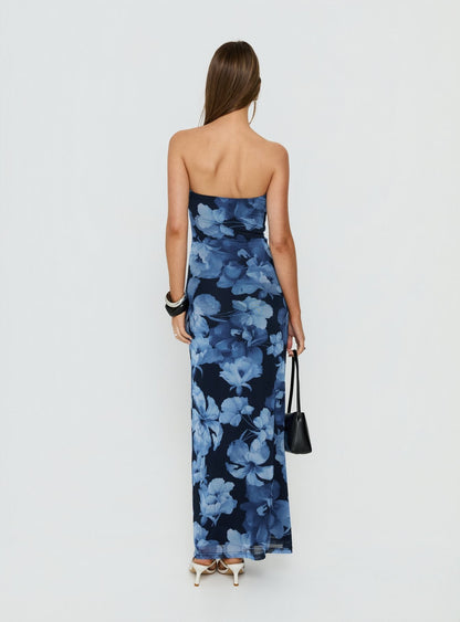 Lanora Strapless Maxi Dress Blue Floral