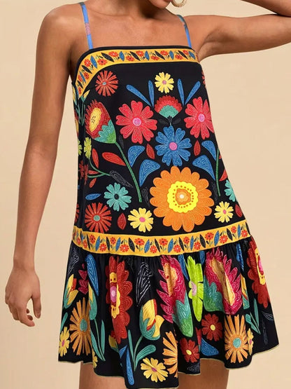 Floral Print Sleeveless Mini Dress