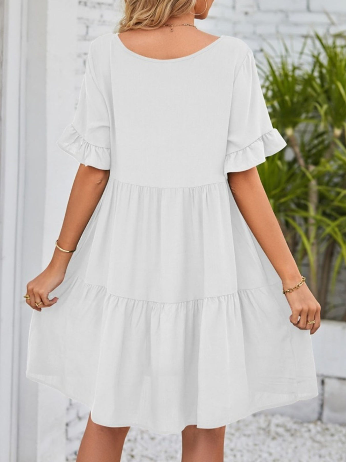 Ruffled Sleeve Tiered Mini Dress