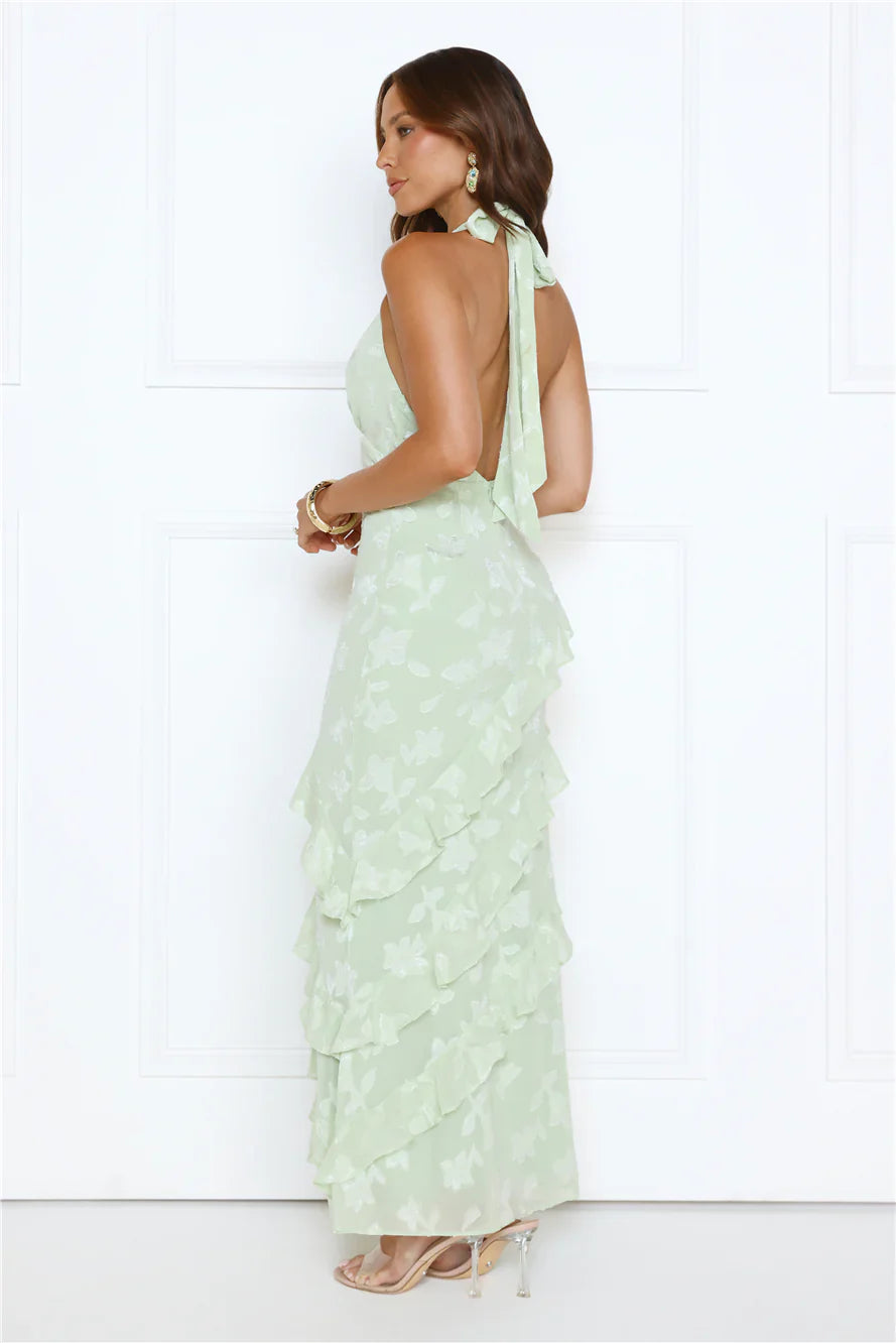 Scarlet Muse Halter Maxi Dress Green