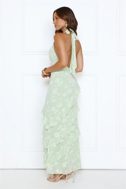 Scarlet Muse Halter Maxi Dress Green