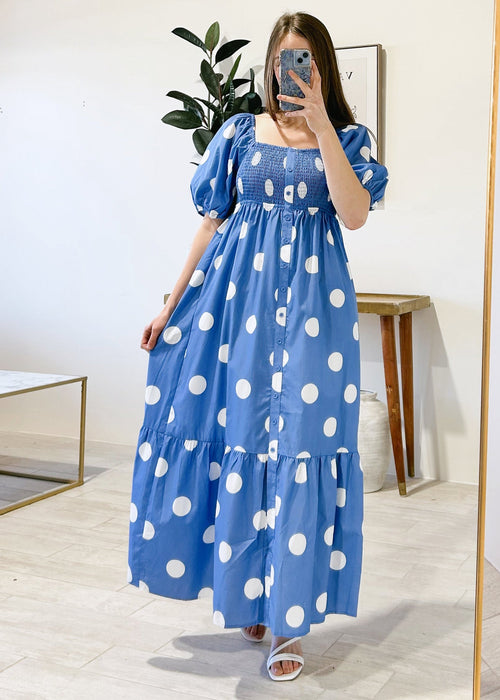 Puff Sleeve Polka Dot Maxi Dress