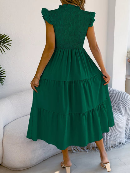 Smocked Ruffled Cap Sleeve Dress