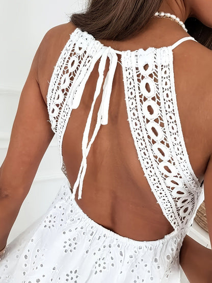 Eyelet Lace V-Neck Mini Dress
