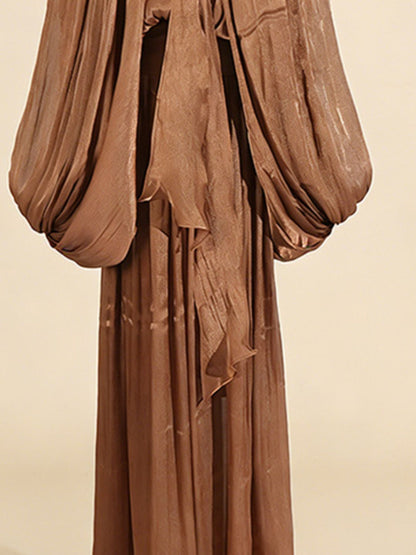 Tie Front Balloon Sleeve Midi Dress