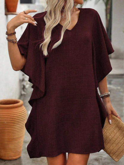 Flowy Sleeve V-Neck Casual Mini Dress
