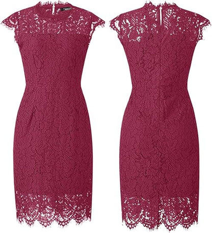 MEROKEETY Sleeveless Lace Floral Elegant Cocktail Dress