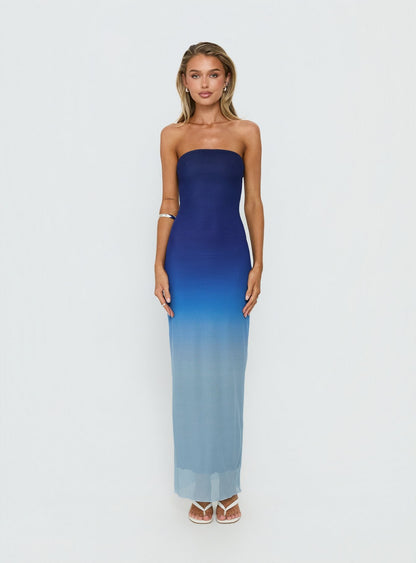 Stolen Love Strapless Maxi Dress Blue Ombre
