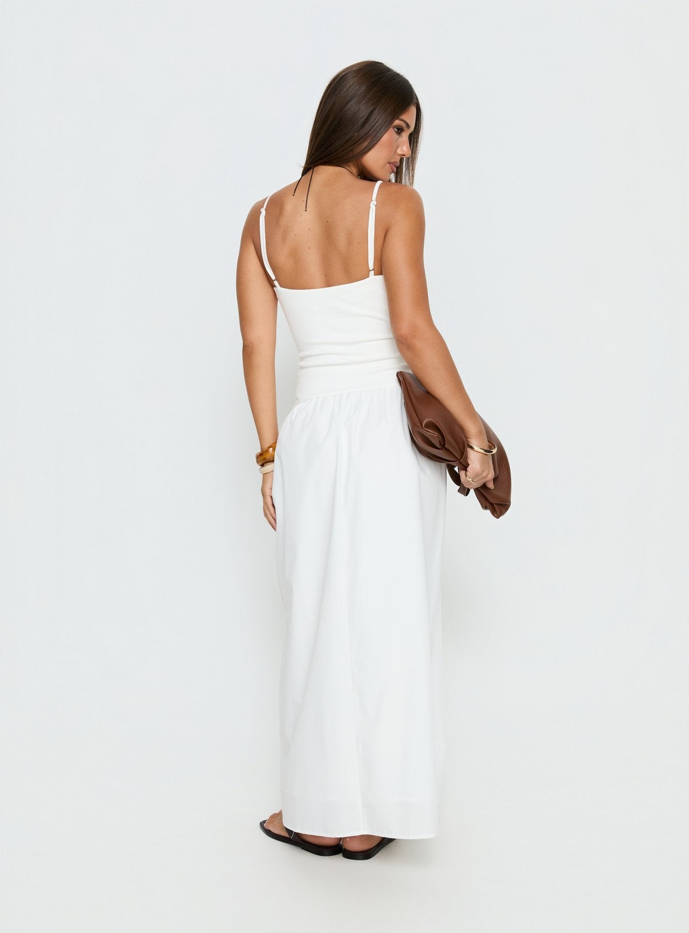 Erroll Drop Waist Knit Maxi Dress White