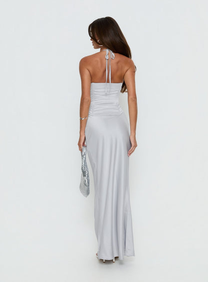 Devotedness Satin Corset Maxi Dress Silver
