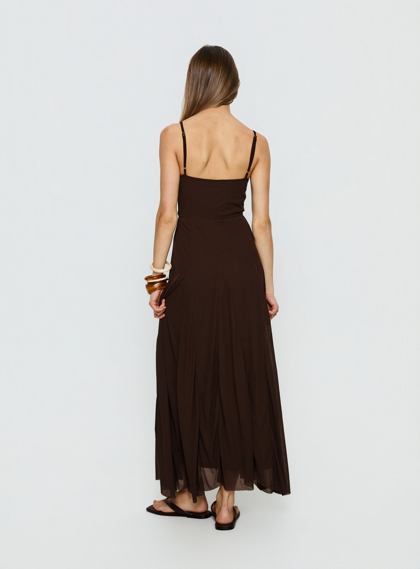 Janeira Pleat Maxi Dress Chocolate