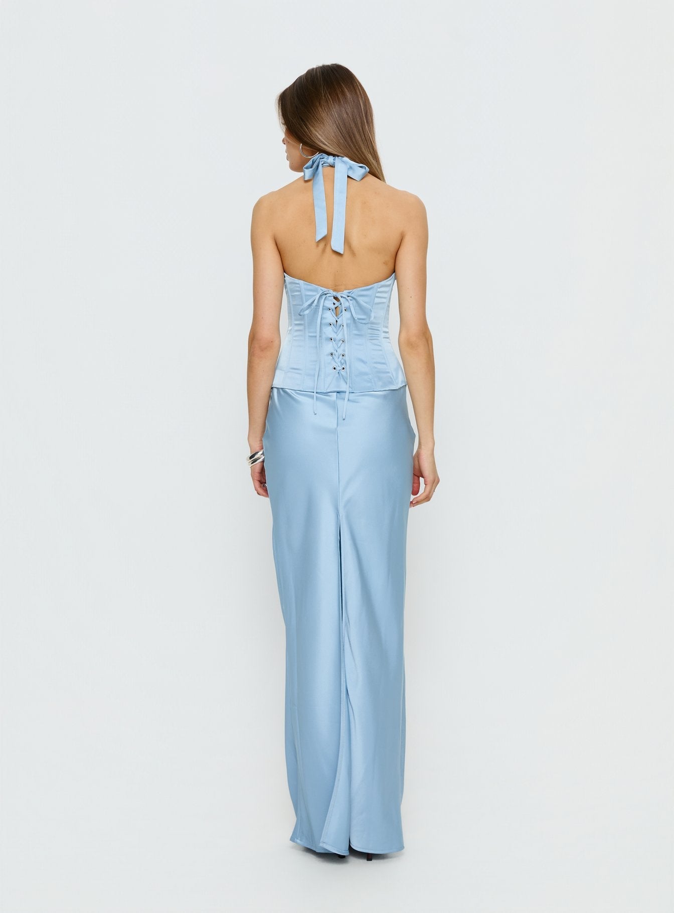 In A Trance Halter Corset Maxi Dress Blue