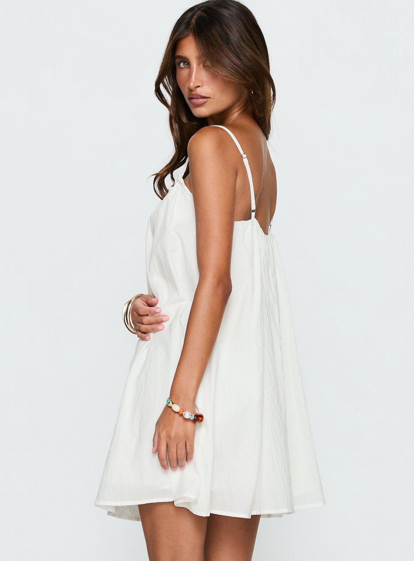 Kind Of Wonderful Tie Detail Baby Doll Mini Dress White