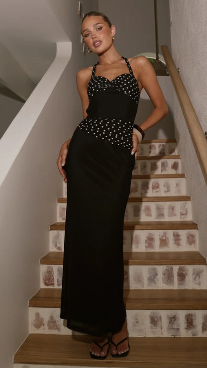 Nelly Maxi Dress - Black/White Polka