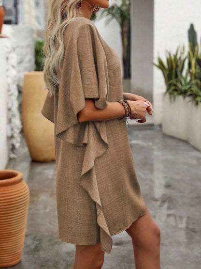 Flowy Sleeve V-Neck Casual Mini Dress