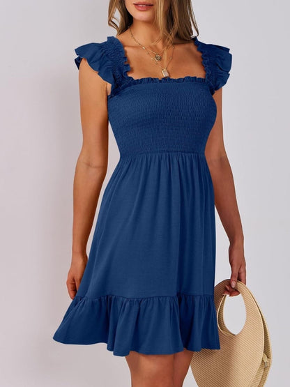 Smocked Ruffle Hem Mini Dress