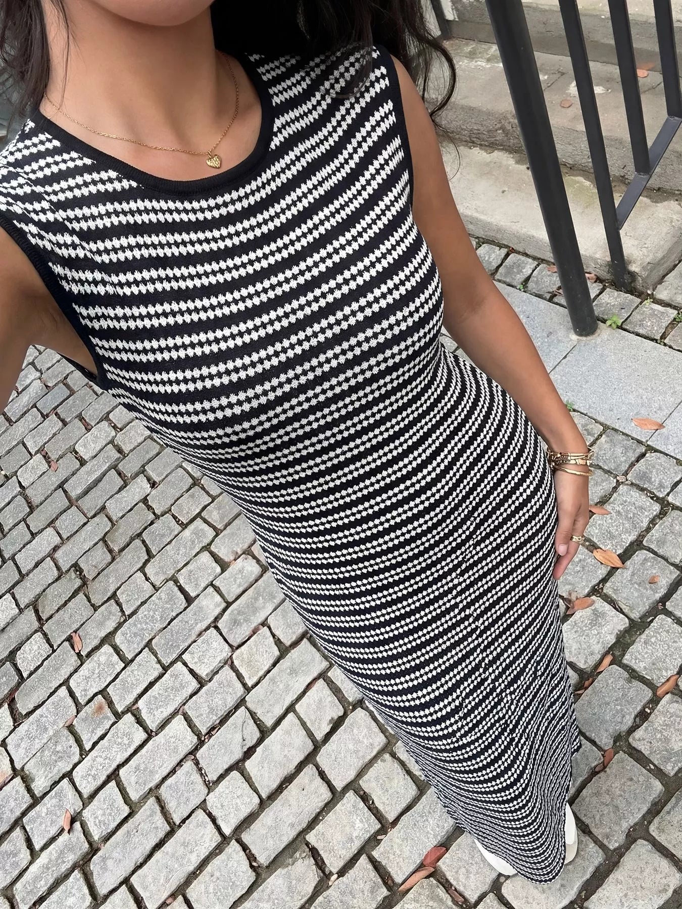 Striped Sleeveless Bodycon Knit Maxi Dress