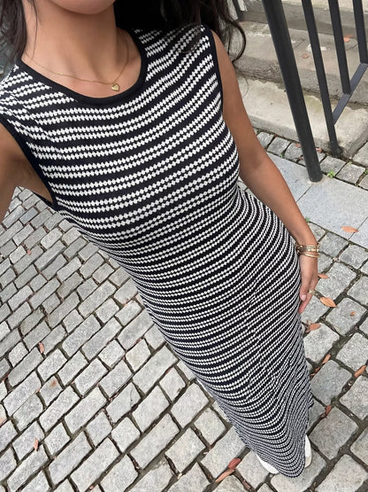 Striped Sleeveless Bodycon Knit Maxi Dress
