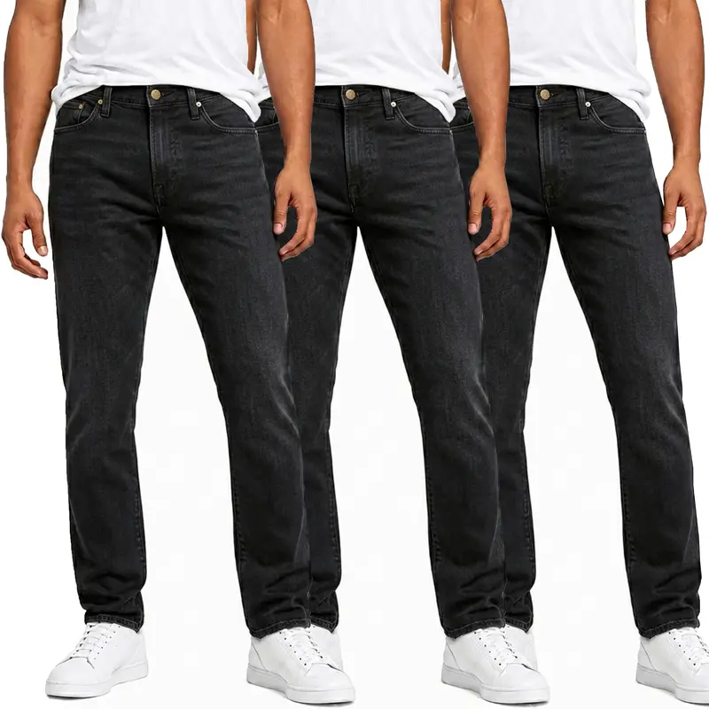 Men's Flex Stretch Slim Straight Jeans with 5 Pockets Denim Fabric Menswear