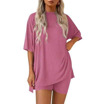 Women Summer Casual Oversized Shirts & Side Pocket Shorts