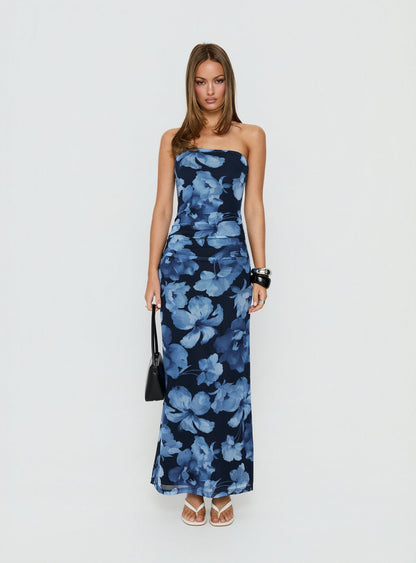 Lanora Strapless Maxi Dress Blue Floral
