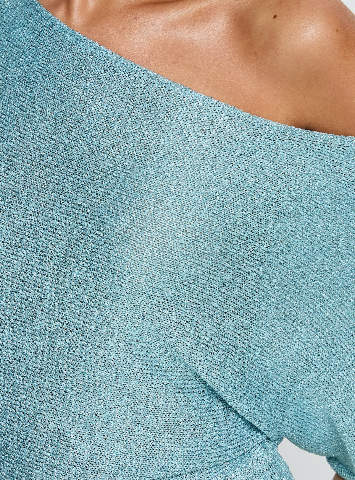 Kysa Off Shoulder Knit Mini Dress Ocean Blue