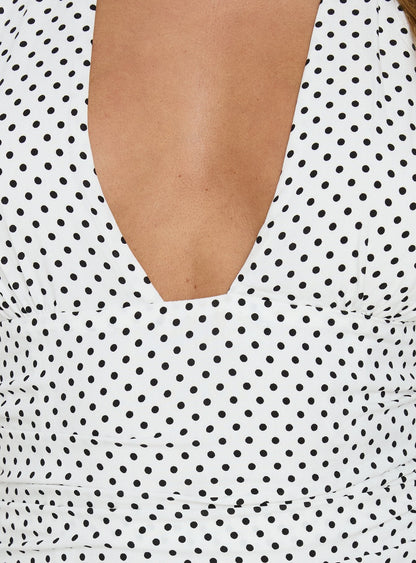 Millen Gathered Waist Halter Maxi Dress White Polka Dot