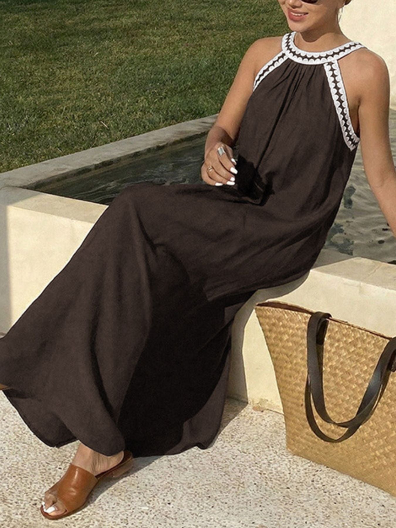 Crochet Trim Sleeveless Maxi Dress