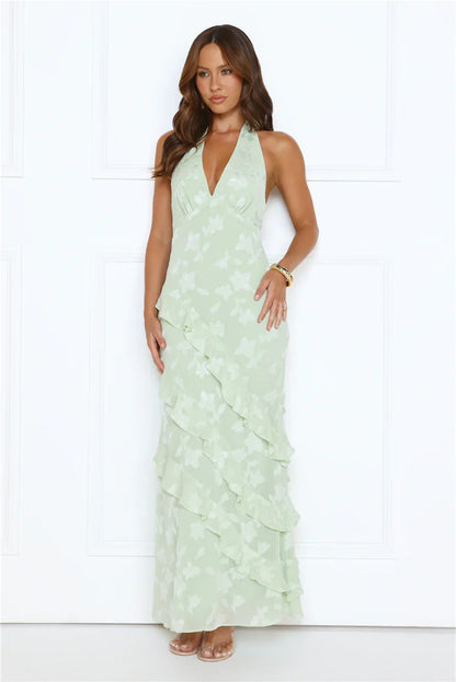 Scarlet Muse Halter Maxi Dress Green