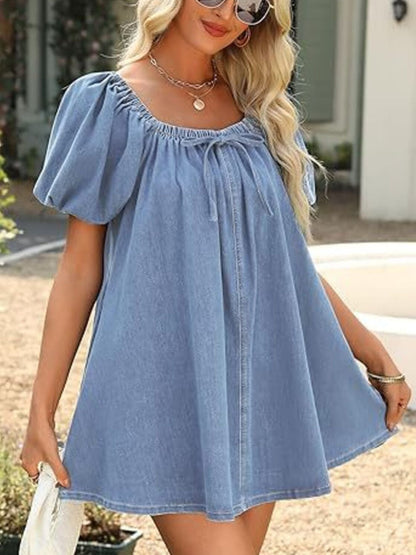 Off-Shoulder Tie-Front Denim Dress