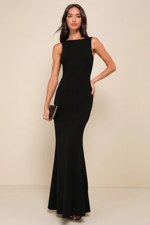 Love In Your Eyes Black Knotted Mermaid Maxi Dress