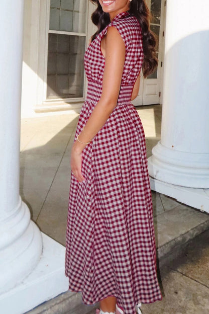 Gingham Zip-Front Midi Dress