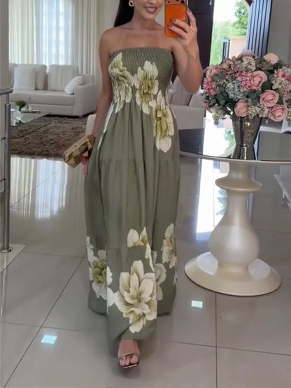 Floral Print Smocked Tube Maxi Dress